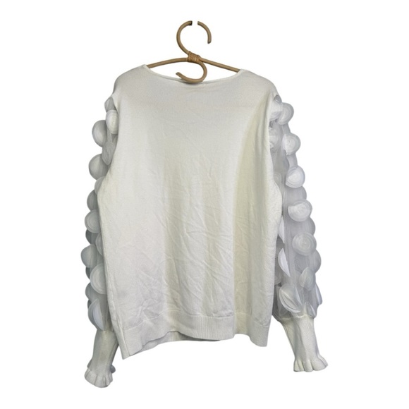 Sioni White Square Neckline Sweater  Sheer Exaggerated Futuristic Sleeves XL - Picture 10 of 16